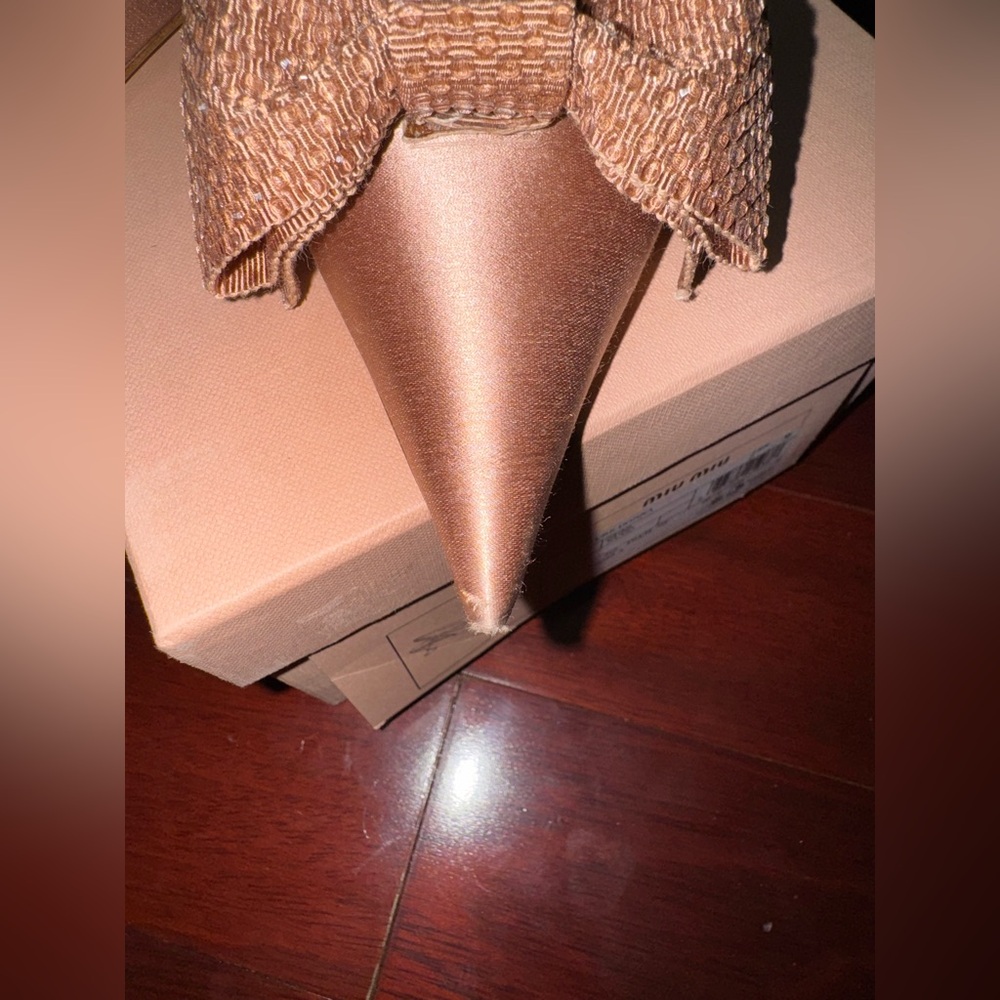Miu Miu Nude/Rose satin Slingback Heels with Bow - Picture 7 of 12